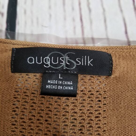 August Silk Cardigan sweater Cascade Open front Brown Size Women's Large - Picture 3 of 9